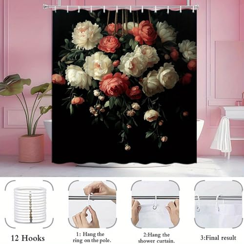 Rideau de douche noir lavable en machine anti-éclaboussures 120x150 - 7