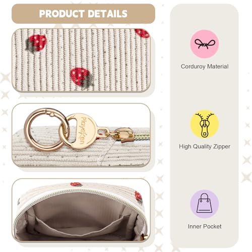 Image of First Period Kit for Teen Girls, Bow Tie Corduroy Cute Sanitary Napkin Storage Bag, Menstrual Pad Bag Tampon Holder for Purse, First Period Gifts, Birthday /Christmas Gifts (Strawberry)