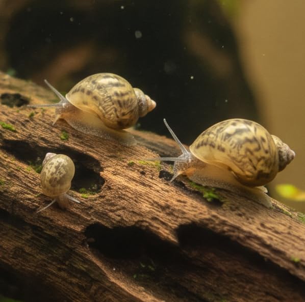 Tadpole snails (Physella acuta) Locally Captive-bred. (8.5mm) Live Aquarium Clean-Up Crew, Natural Algae Cleaner for Freshwater Fish Tanks & Ponds. (20)