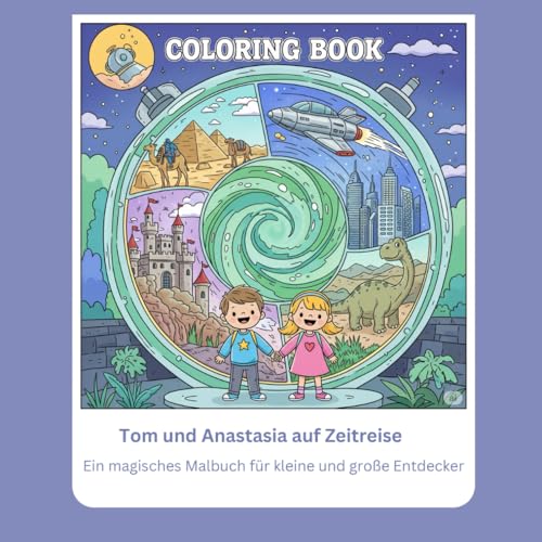 Zeitreise Malbuch für Kinder ab 4: Tom und Anastasia auf Abenteuer durch die Geschichte: Ein magisches Malbuch mit Dinosauriern, Rittern, Pharaonen, ... futuristischen Welten (Malbücher 3-6 Jahre)