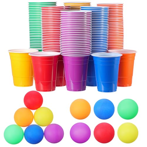 Image of Qinyoung 76 Pcs Cups and Balls Game Set for Party, Plastic Flip Cup Stacking Game Colorful Reusable Table Tennis Ball Indoor Outdoor Toss Activity for Birthday Wedding Drinking Party(Rainbow Color)
