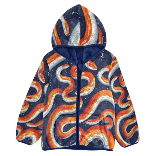 Orange Snake Pattern Toddler Fleece Jacket Girl Boys Hooded Fleece Jacket Coat Warm Outwear Zip-up 3-10T