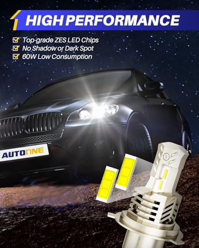 Image of AUTOONE 9003 LED Bulbs Hi /Lo 6000K White 60000LM with Cooling Fan, H4 /HB2 Halogen Replacement, IP68, Pack of 2