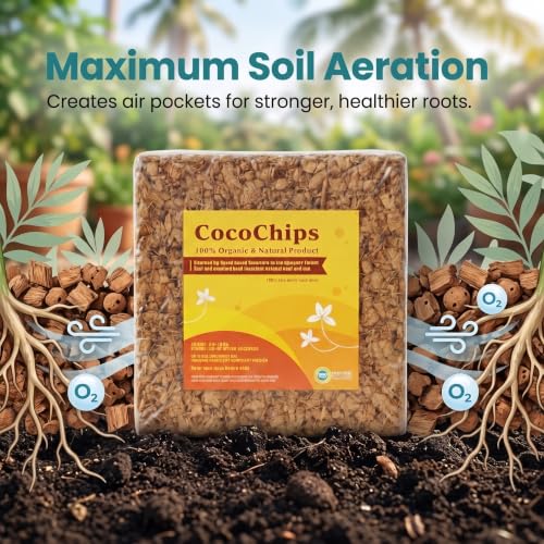 Image of Coco Chips 5Kg Brick Natural Low EC Coconut Husk Chips Soil Enhancer for Gardening Expands to 20Kg Eco-Friendly Potting Mix Orchid & Houseplant Root Aeration Moisture Retention
