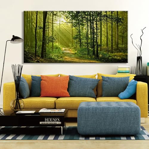 Lasdel Green Morning Sunlight Forest Scenery Canvas Wall Art For Bedroom Home,Beautiful Silent Summer Woods Picture Print Artwork Painting Decor,Mordern Realism Rustic Wilderness Landscape,Inner Frame 20X40 thumb #6
