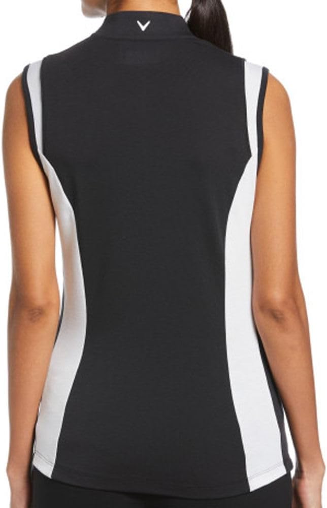 Callaway Women's Color Block Snap Front Sleeveless Golf Polo Shirt with Mesh Top Detail