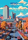 Reno Nevada Cityscape Travel City Metal Tin Sign Poster 8x12 Inch