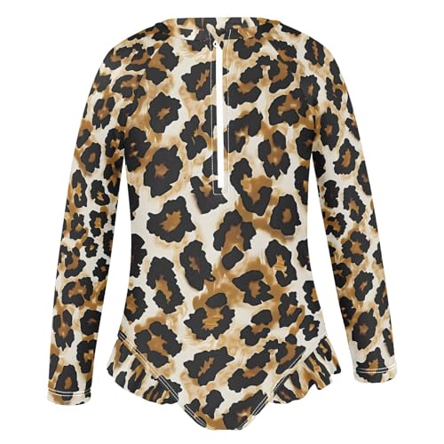 Leopard Swimwear for Girls Long Sleeve Bathing Suit UPF 50+ Rash Guard Toddler One Piece Swimsuit4