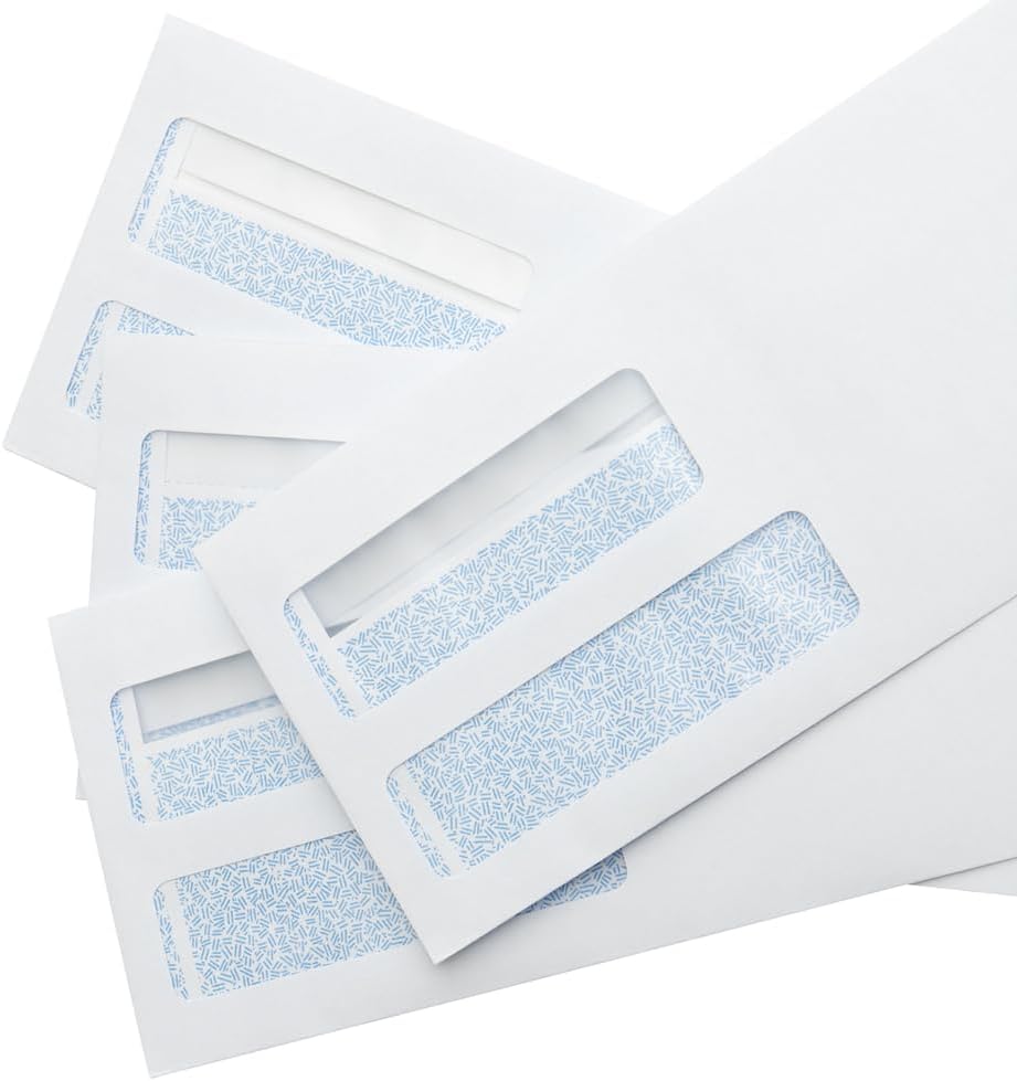 LUXPaper #9 Double Window Security Envelopes | 500 Qty | Security Tint | Peel & Press | 3 7/8" x 8 13/16" | Bright White | 24lb. Text