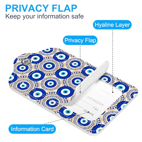 3 PCS Leather Luggage Tags for Suitcase Evil Eye Blue Bead Travel Cruise Luggage Tag with Stainless Steel Loop Name ID Label Privacy Cover for Women Men Travel3
