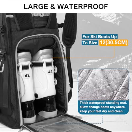 Lunidry Ski Boot Bag, 65L Waterproof Ski Bag & Snowboard Boot Bag, Travel Backpack for Skis Snowboard Helmet Goggles & Accessories
