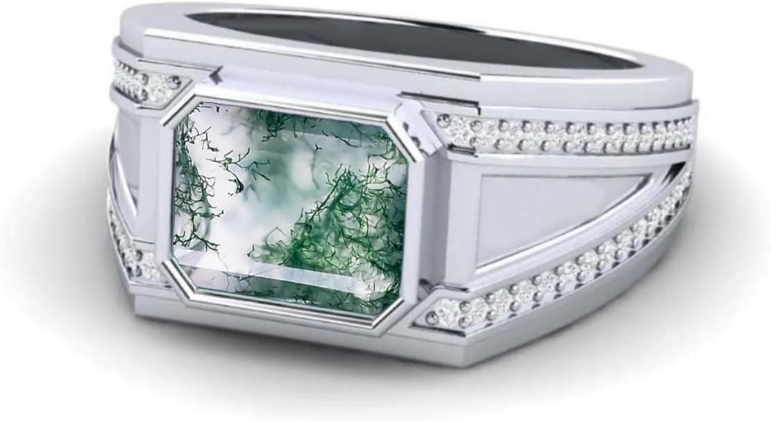 10K 14K 18K Gold Men's Gemstone Rings Custom 1-4 Carats Emerald Cut Gemstone Ring for Men Engagement Statement Wedding Anniversary Ring Jewelry Gifts for Him