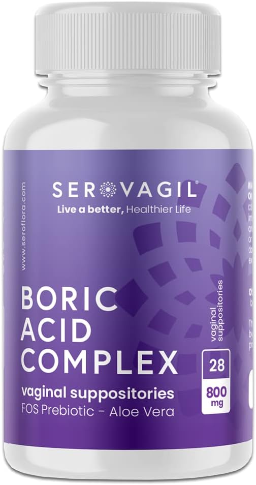 Boric Acid Vaginal Suppositories, 28 ct, with FOS-Prebiotic Aloe Vera