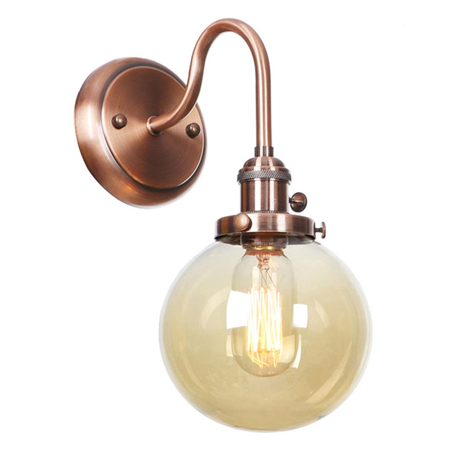 VDOQTLJT Wall Sconces with Switch V-intage Industrial Lighting Globe Glass Shade Metal Lights Gooseneck Lamps Compatible with Bedroom Bathroom Chrome Sconce(Red Bronze)