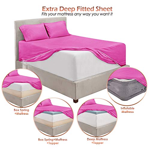 Image of Hearth & Harbor Extra Deep Pocket Split King Sheets - 5 Piece Hotel Luxury Bed Sheets Set Fits Up to 24 inch Mattress - Soft & Breathable Luxury Split King Bed Sheet Set, Split King, Orchid Purple