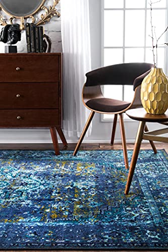nuLOOM Reiko Printed Bold Persian Runner Rug, 2' 6" x 12', Blue
