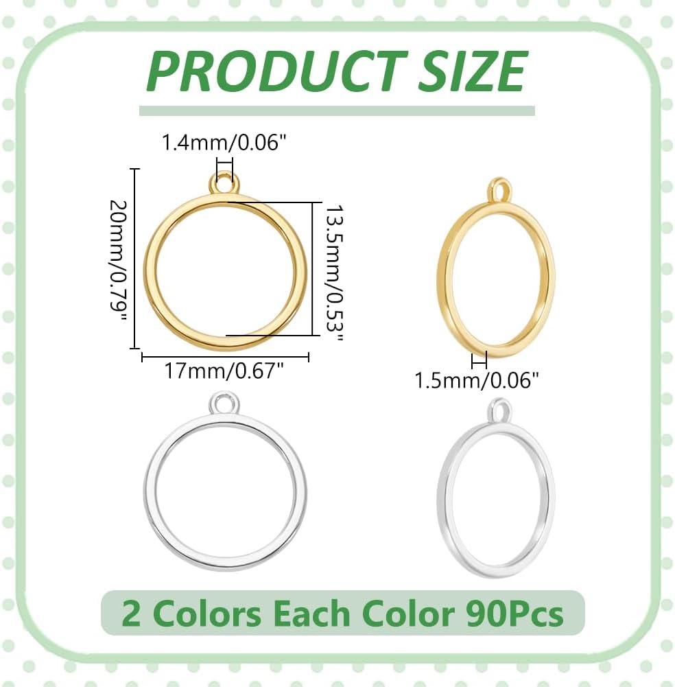 WADORN 180Pcs 2 Colors Round Open Bezel Connector Charms, Hollow Circle Bezel Round Linking Charms Metal Round Blanks Bezel Frame Pendants for Women DIY Jewelry Necklace Earring Making Supplies - Image 2
