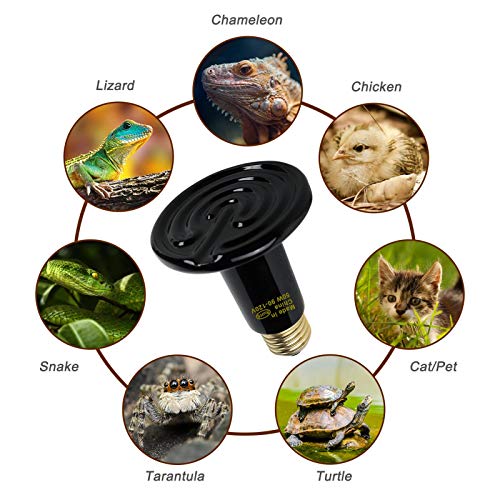 WUHOSTAM 50W 2 Pack Ceramic Heat Lamp,Black Infrared Bulb Emitter Lamp for Pet Coop Heater Reptile Chicken Lizard Turtle… - Image 6