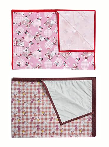 Image of EcoSoft Plastic Sheet,PVC Sheet for Kids,Rubber Sheet for Babies,Bed Wetting Protector(90 x 135 cm) (Pink Bear & Maroon Baby Bottle)