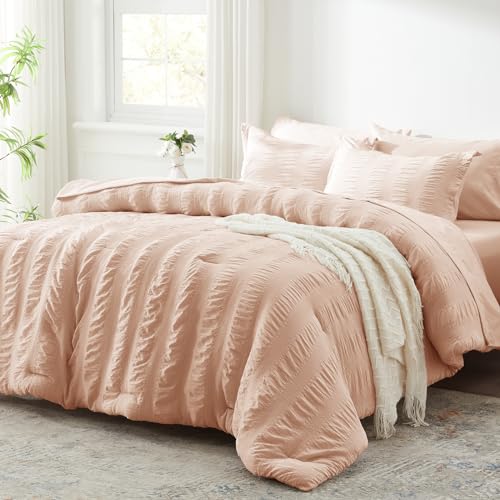 Queen Comforter Set 7 Piece, Pink Bed in a Bag Queen Size Bedding Sets