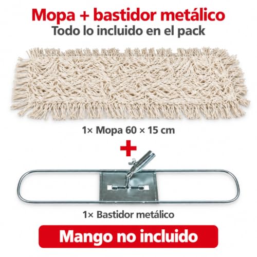 Miniatura 5 de Clim Profesional - Mopa Industrial Plana Algodón 15x60cm Con Resistente Bastidor Metálico. Limpieza Y Barrido De Suelos. Elimina Polvo Y Suciedad. Tamaño 60cm