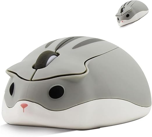 Wireless Mouse Cute Hamster Shape Silent Click Portable Compact Optical 1200DPI USB Cordless Mice for PC Laptop Computer Notebook MacBook Kids Girl Boy Men Women Adults School Office Work Gift (Gray)