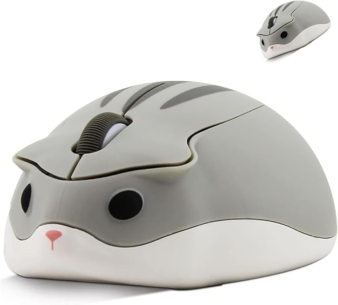 Wireless Mouse Cute Hamster Shape Silent Click Portable Compact Optical 1200DPI USB Cordless Mice for PC Laptop Computer Notebook MacBook Kids Girl Boy Men Women Adults School Office Work Gift (Gray)