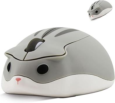 Wireless Mouse Cute Hamster Shape Silent Click Portable Compact Optical 1200DPI USB Cordless Mice for PC Laptop Computer Notebook MacBook Kids Girl Boy Men Women Adults School Office Work Gift (Gray)