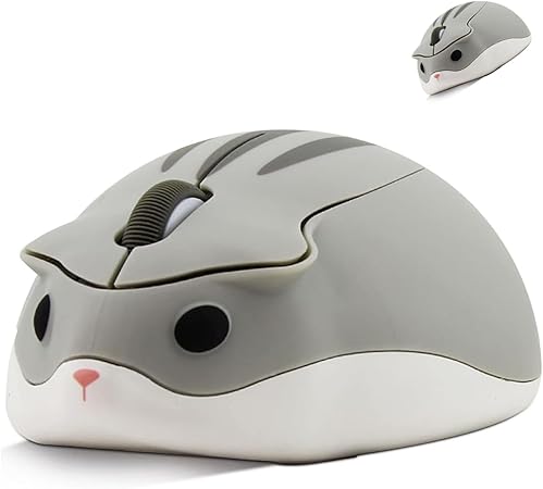 Wireless Mouse Cute Hamster Shape Silent Click Portable Compact Optical 1200DPI USB Cordless Mice for PC Laptop Computer Notebook MacBook Kids Girl Boy Men Women Adults School Office Work Gift (Gray)