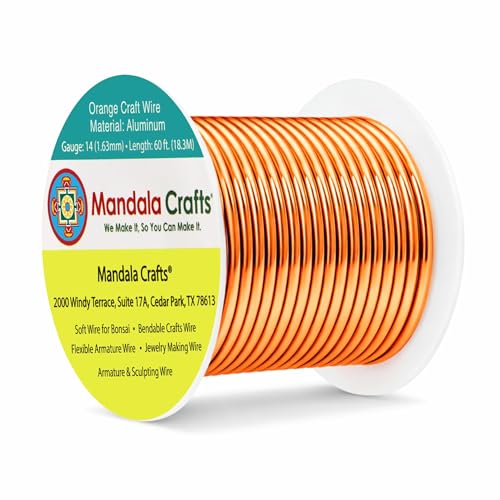 Image of Mandala Crafts 14 Gauge Orange Anodized Aluminum Craft Wire, 60 FT | Colored, Flexible, Bendable, for Bonsai, Armature, Sculpting, Wire Wrapping, Jewelry Making, Weather & Tarnish Resistant