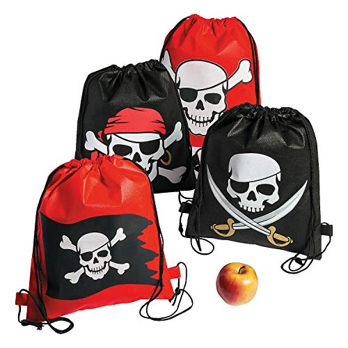 Fun Express Pirate Drawstring Backpack (Set of 12) Party Favor and Apparel Accessories