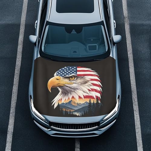 Image of Car Hood Cover Protector Elastic Polyester Bald Eagle Themes Car Hood Wrap Blankets Auto Outdoor Patriotic Decorations Waterproof Auto Accessories for SUV Sedans Trucks Pickup