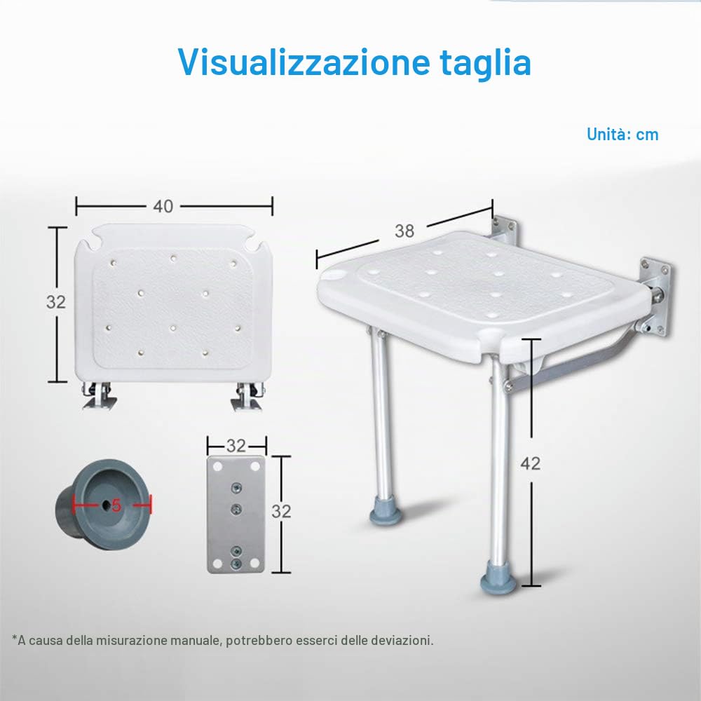 Sedia da doccia pieghevole, Weytoll sedile da doccia pieghevole con gambe, sgabello da bagno con sedile da doccia a parete per anziani