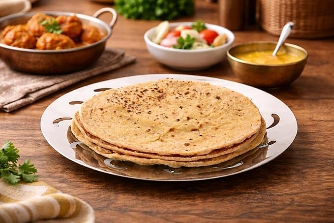Image of Stainless Steel Chapati Basket Roti Holder for Dining Table Big 9 Inch Bread Serving Plate Rust Resistant Chapati Roti Naan Paratha Puri Server Kitchen Dinnerware Accessory (Lotus)