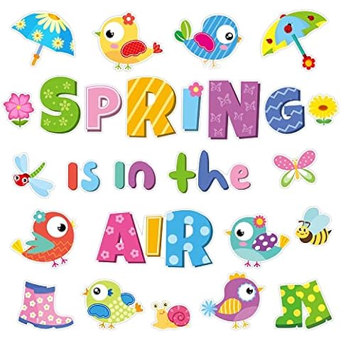TICIAGA 73pcs Spring Boho Birds Cut-Outs, Colorful Paper Spring Is In the Air Flower Cutouts, Spring Bulletin Board Decorations, Cut-Outs Bulletin Board Decors for School Classroom Game Party Supplies Cover