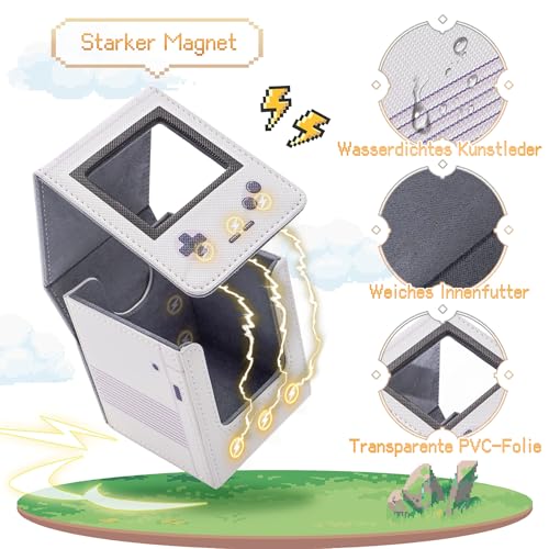 Venssu MTG Deck Box mit Commander-Anzeige, Retro Konsole Kartenbox für 120 Einfach gesleevte Karten, Sammelkarten Aufbewahrungsbox aus PU-Leder mit 2 Trennwänden, kompatibel TCG/PTCG (Weiß)