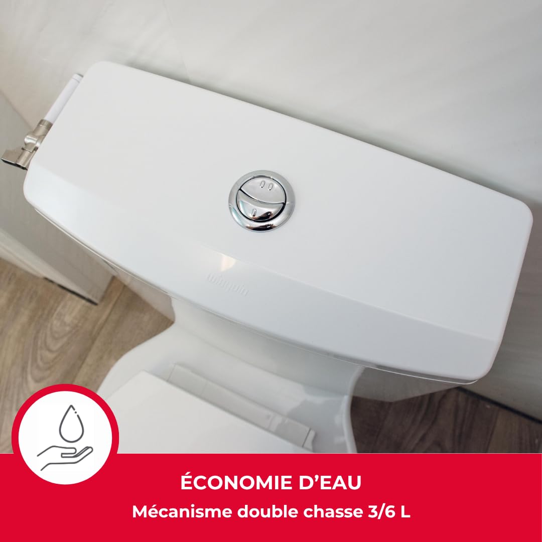 Wirquin 50717359 Réservoir d'eau pour wc Reviso bas en plastique avec kit de chasse d'eau complet économie d'eau, blanc | Plastique, Blanc, Kit complet, Chasse d'eau double chasse