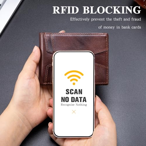 Image of Front Pocket Wallet for Men Slim Lightweight RFID Blocking Genuine Leather Bifold Thin Wallet with 10 Card Slots, Coffee