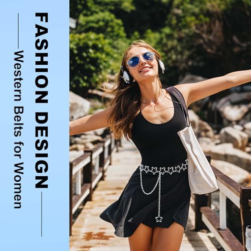 Waist Chain, Silver Star Waist Chain Belt Adjustable Link Belt Metal Waists Chains Women Fashion Accessory for Dresses Skirts Jeans Women Girls Ladies3