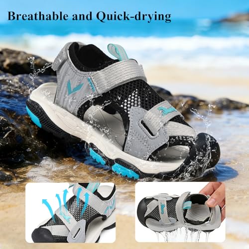 Image of JMFCHI Boys Girls Kids Closed Toe Sports Sandals Summer Water Shoes | Little /Big Kid,Comfortable lightweight,Non-slip soft sole,Hook-and-loop closure,Easy wear,Anti-collision toe,Daily casual