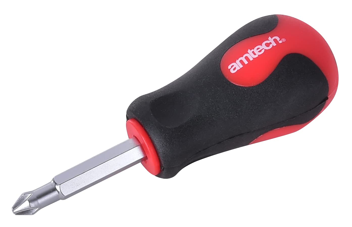 Amtech 6-in-1 Stubby Multi-Head Screwdriver, Compact Chrome Vanadium Design for Tight Spaces, Phillips & Pozi Heads, Ergonomic Grip for DIY & Trade Use