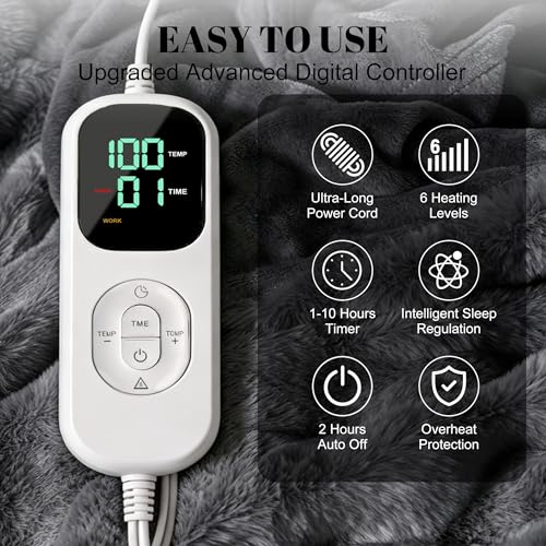 Image of IUUI Electric Heated Blanket Throw 50''x60'',Luxury Faux Rabbit Fur Heating Throw Blankets,Fast Heating with 1 /2 /4 /6 /8 /10 Hours,Overheat Protection, Quick Heating, Memory Function, Gifts for Women