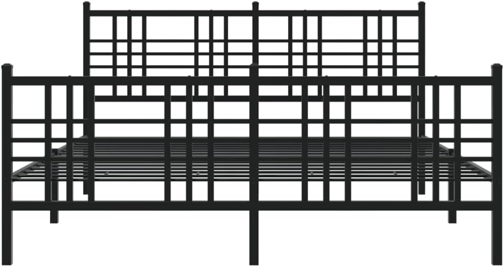 Black Steel Bed Frame 59 x 79 in Rectangular Sturdy Platform Foundation with Slatted Durable Heavy-Duty Design for Bedroom Mattress Support Easy-Assembly No-Box-Spring-Needed