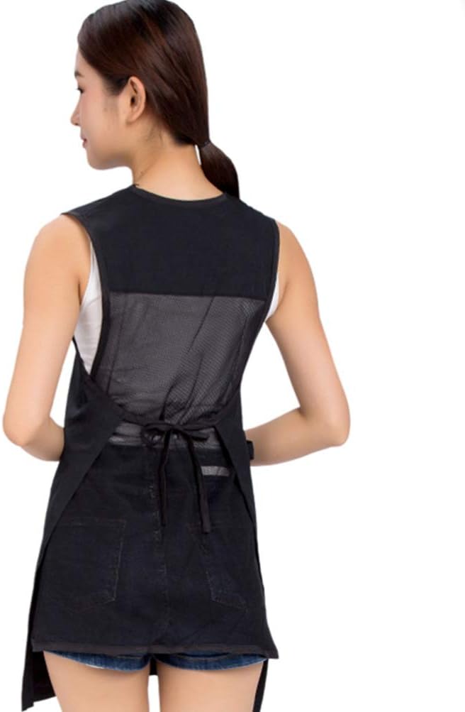 Luxshiny V-Neck Mesh Back Apron Sleeveless Hairdresser Smock with Front Pockets Professional Salon Workwear Protective Stylist Apron for Hairdresser Barber Use - Image 3