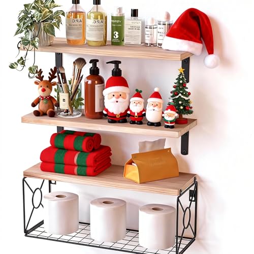 Pipishell Schweberegale Wandregal, Paulownia-Holz, Wandregale, Holzregale, 3 + 1 Stück, für Schlafzimmer, Badezimmer, Wohnzimmer, Küche, Heimbüro, Waschküche