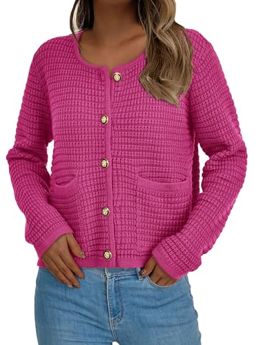 PRETTYGARDEN Women Knit Cardigan Sweaters Fall Fashion Long Sleeve Open Front Button Down Trendy Casual Jacket Winter Clothes