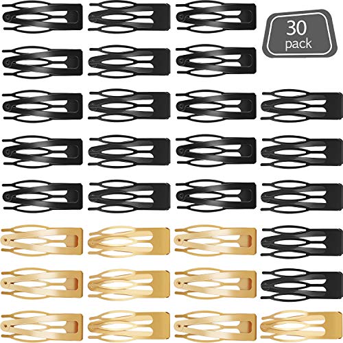 30 Pieces Double Grip Hair Clips Metal Snap Hair Barrettes for Women Girls Hair Making (Black and Gold)