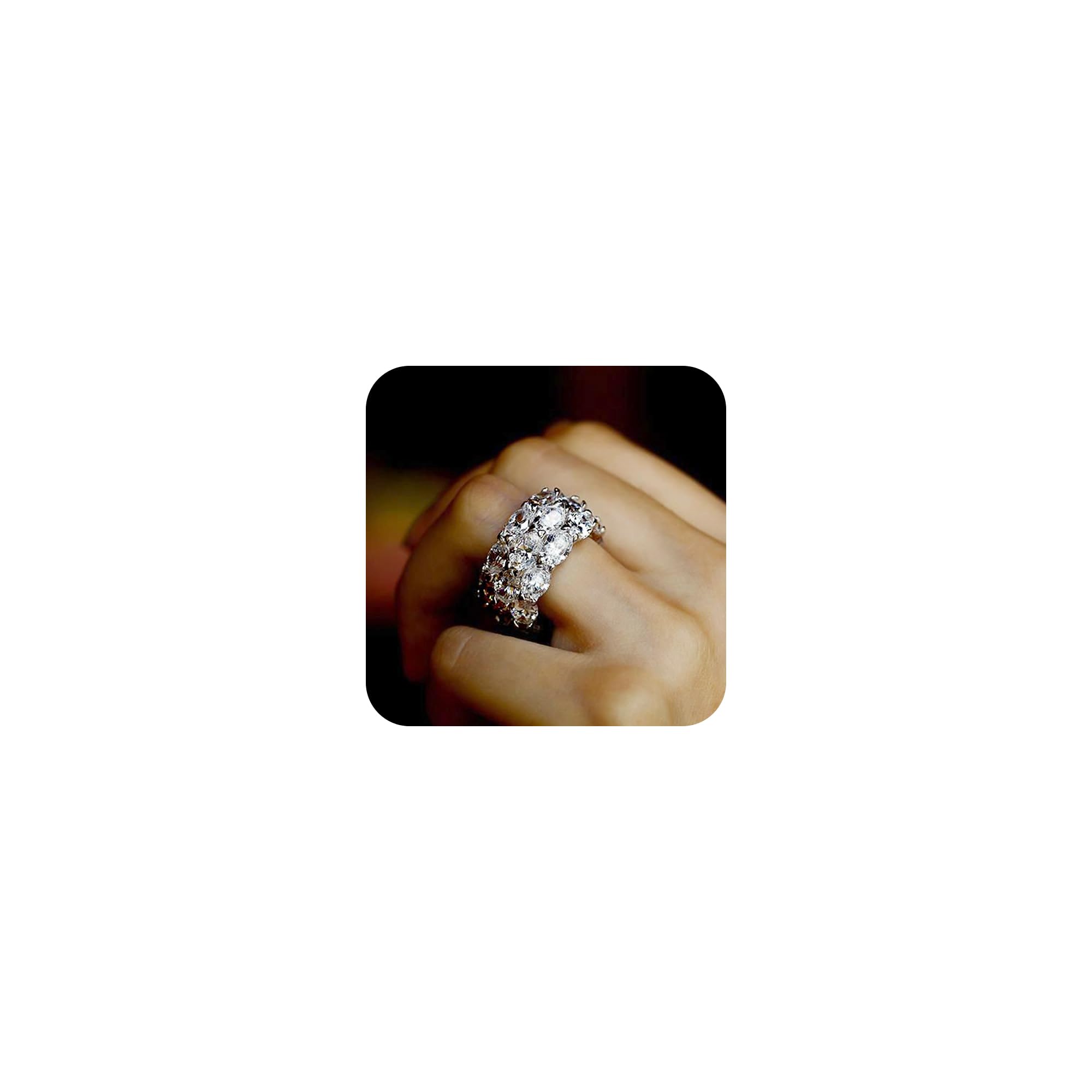925 Sterling Silver Plated Eternity Band Rings for Women's,Shiny Full Multi Row Diamond Gemstone Cubic Zirconia Rings CZ Diamond Engagement Wedding Band Ring for Women Size 7#