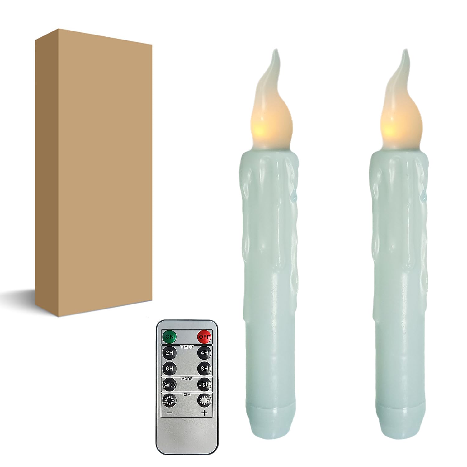 Blue Flameless Short Taper Candles, Real Wax Hand Dipped LED Battery Operated with Remote, Flickering Flame Lights for Festival Party Home Décor, 6.7 Inch Primitive Flameless Candles, 2PCS