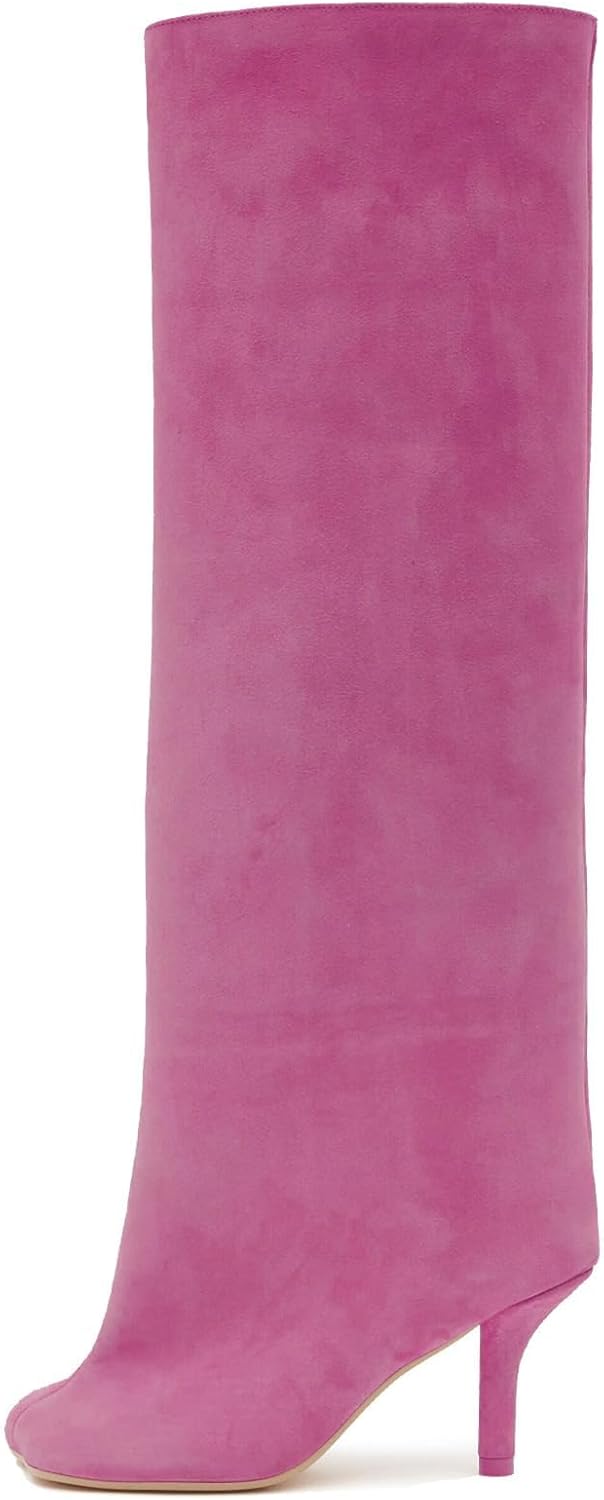 Knee High Boots Wide Calf Women Long Suede Square Toe Bootie Tall Cute Slouchy Fashion Boots Ladies Fall Booties - Image 3